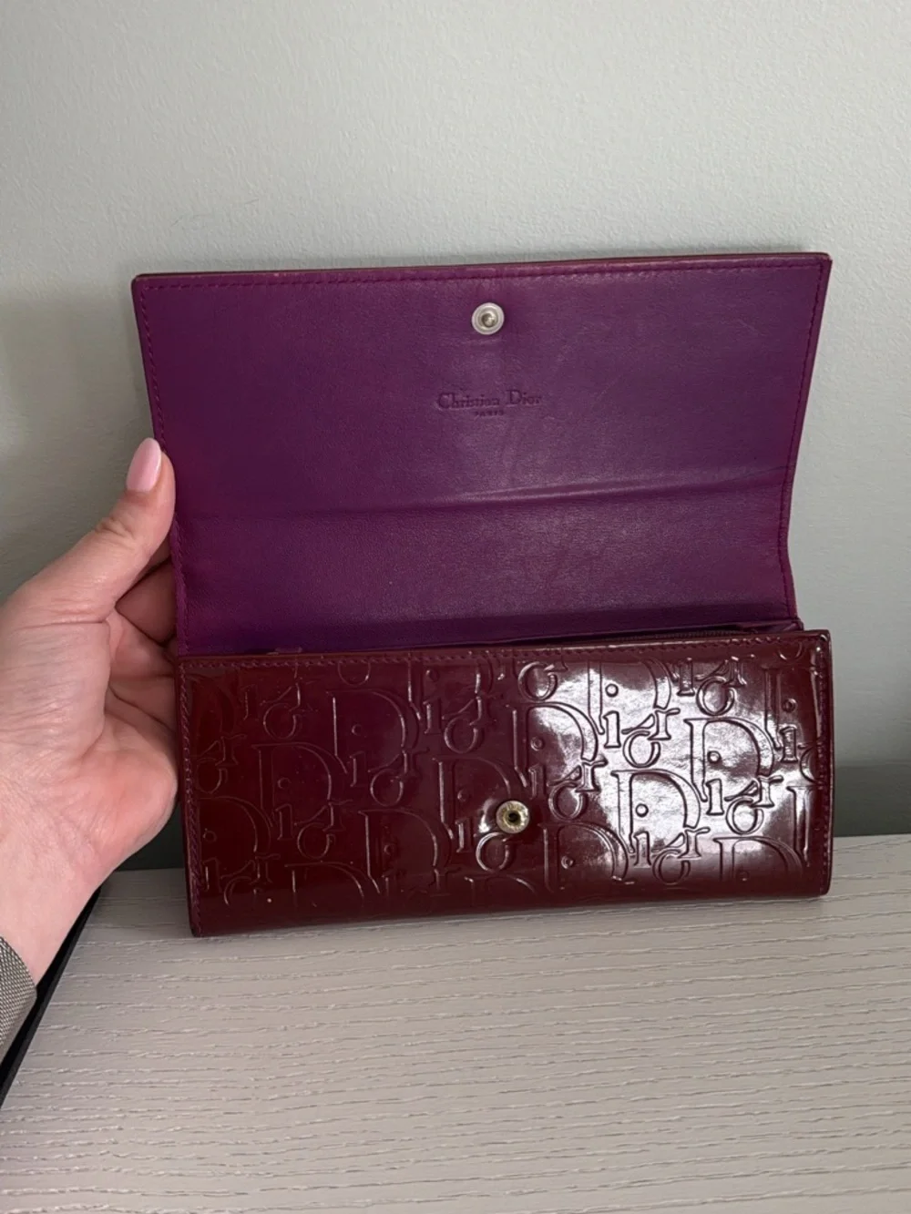 Dior Burgundy Patent Leather Long Wallet - Picture 4 of 7